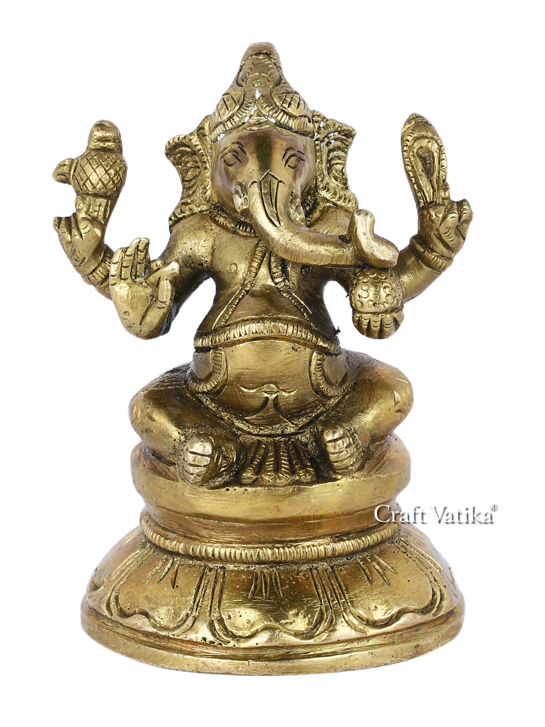 Brass Blessing Ganesh Ji On Round Base Idol Murti Gbs190