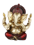 Brass Taj Blessing Sitting Ganesh Idol Statue Gbs122-(5.5X5X2.8 Inches)