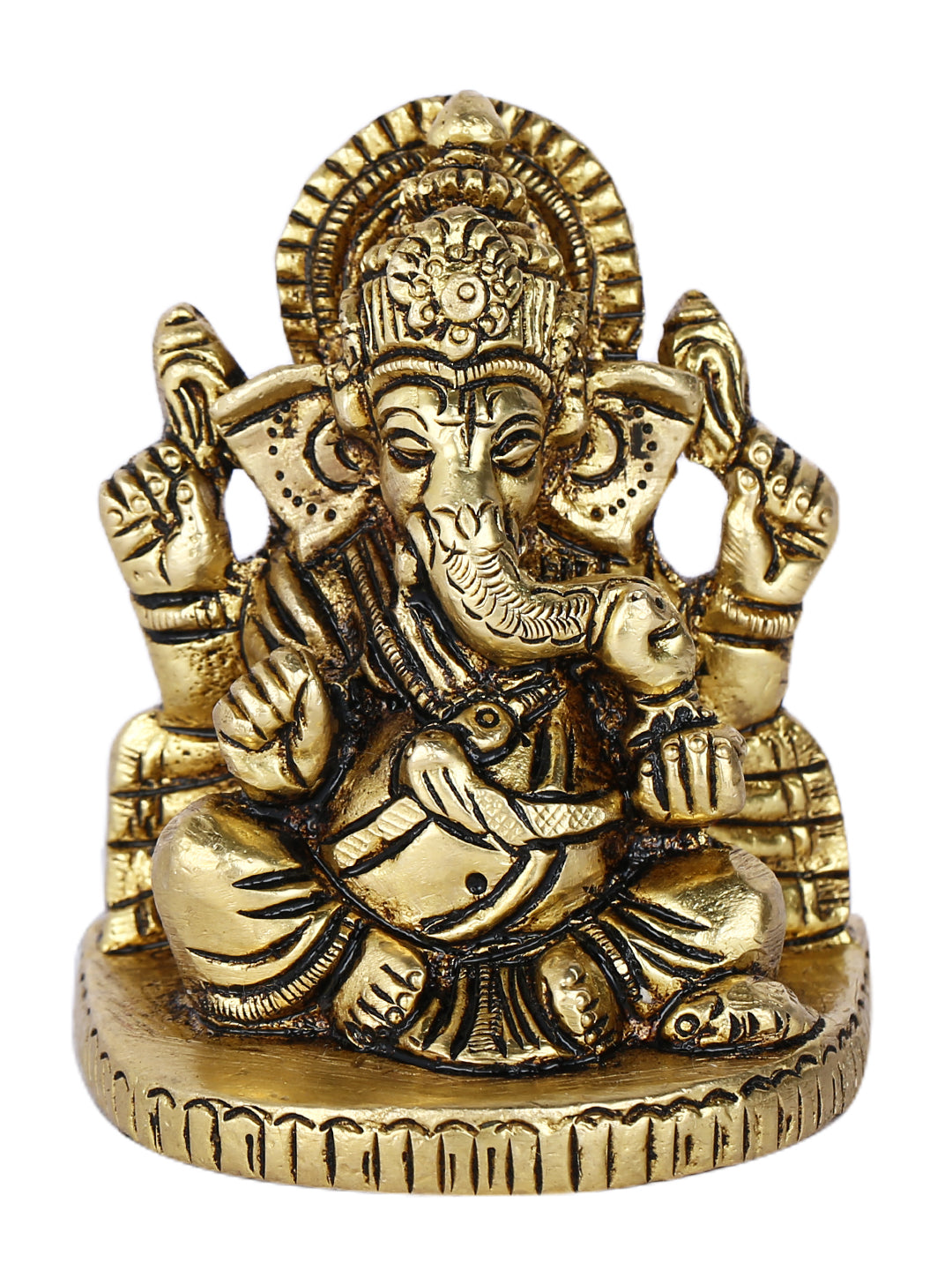Brass Sitting Ganesh On Round Base Idol Statue Gbs223