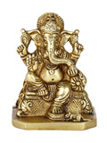 Brass Blessing Ganesh Idol Sitting On Singhashan Murti Gbs178