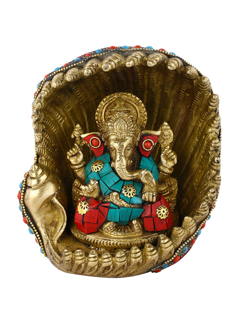 God Ganesha Idol Sitting In Conch Decorative Showpiece Gts187