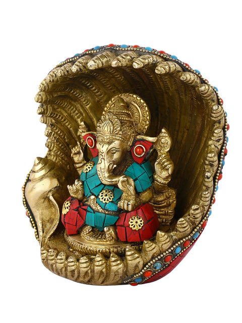 God Ganesha Idol Sitting In Conch Decorative Showpiece Gts187