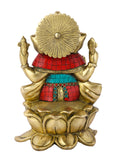 Brass Blessing Ganesh Idol Sitting On Lotus Statue Gts158