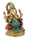 Large Brass Lord Ganesh Idol Sitting On Lotus Statue Gts235