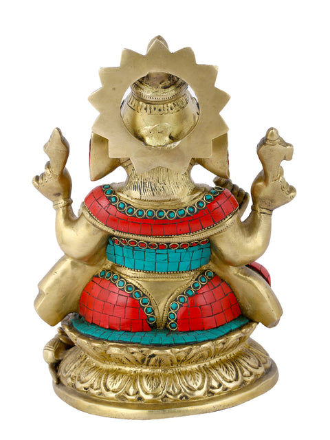 Large Brass Lord Ganesh Idol Sitting On Lotus Statue Gts235