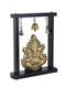 Brass Ganesha Idol On Wooden Base With Hanging Bells Gbs241