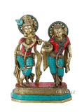 Large Brass Idol Of Radha Krishna Spiritual Worship Statue Rkts121