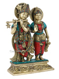 Radha Krishna Brass Statue With Work Of Inlay Gemstones Rkts117