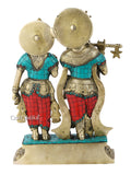 Radha Krishna Brass Statue With Work Of Inlay Gemstones Rkts117