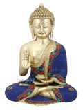 Blessing Blue Brass Large Buddha Statue Idol,Buddhism Shakyamuni Decor (12.5X10X7 Inches )-Bts206