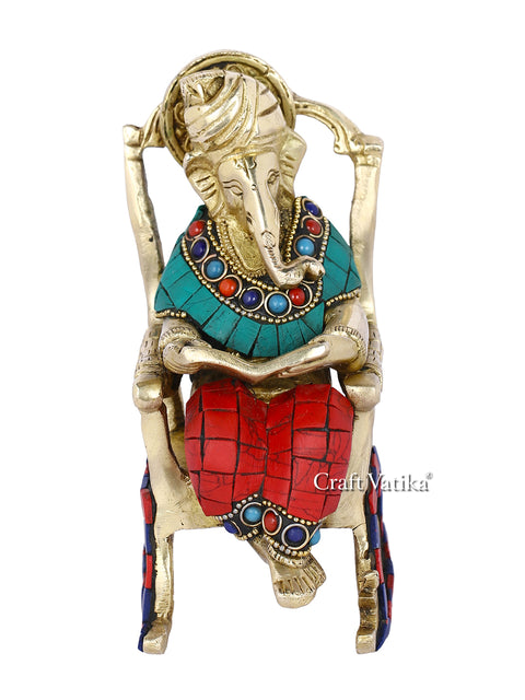 Ganesh Idol Sitting On Chair And Reading Ramayana Showpiece Gts190