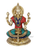 Hand Carved Brass Idol Of Goddess Lakshmi With Inlay Work Bhc_18