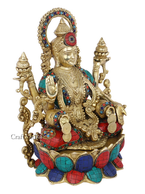 Devi Lakshmi Idol Sitting On Lotus Base Sculpture Showpiece Lts120