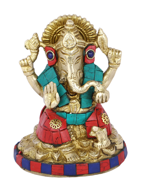 Sitting Laxmi Ganesh Brass Idol Murti Statue Lgbs112