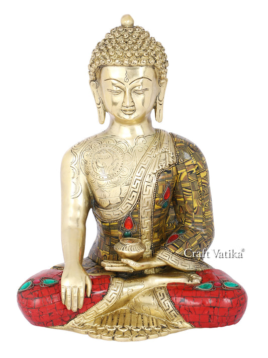 Brass Big Buddha Statue Life Sign Earth Touching Sitting Idol Bhumisparsha Buddhism-Bts218