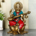 Goddess Maa Saraswati Idol Sitting on Lotus Brass Showpiece 