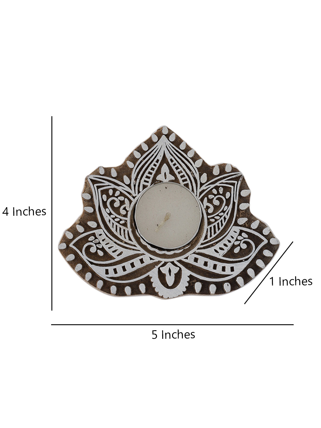 Wooden Lotus Shaped Tea Light Candle Holder Stand (Set of 2)