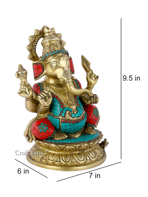 Large Brass Lord Ganesh Idol Sitting On Lotus Statue Gts235