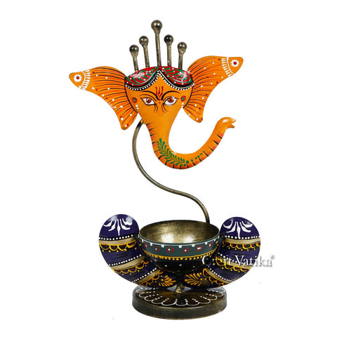 Metal Ganesha Idol Tealight Candle Holder Stand Showpiece