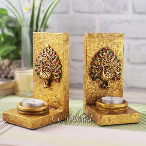 Peacock Design Resin Tea Light Candle Holder Stand,