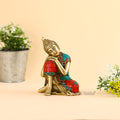 Resting Buddha Brass Idol With Gemstone Hand Work Bts168