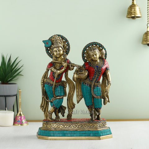 Large Brass Idol Of Radha Krishna Spiritual Worship Statue Rkts121