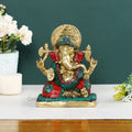 Brass Blessing Ganesh Idol Statue With Turquoise Stone Gts222