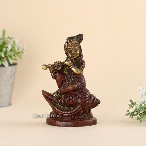 Brass Baby Krishna Statue Sitting On Conch Kbs117