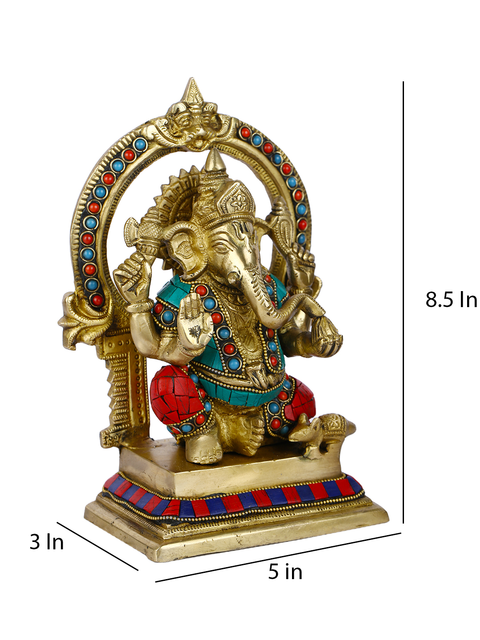 Lord Ganpati Brass Idol On Throne Worship Statue Gts191