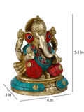 Brass Blessing Ganesh Sitting On Round Base Statue Gts182
