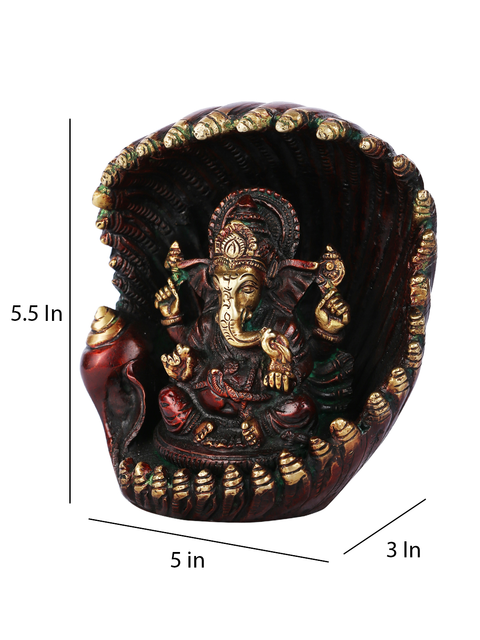 Brass Ganesh Idol Sitting Under Conch Statue Gbs176