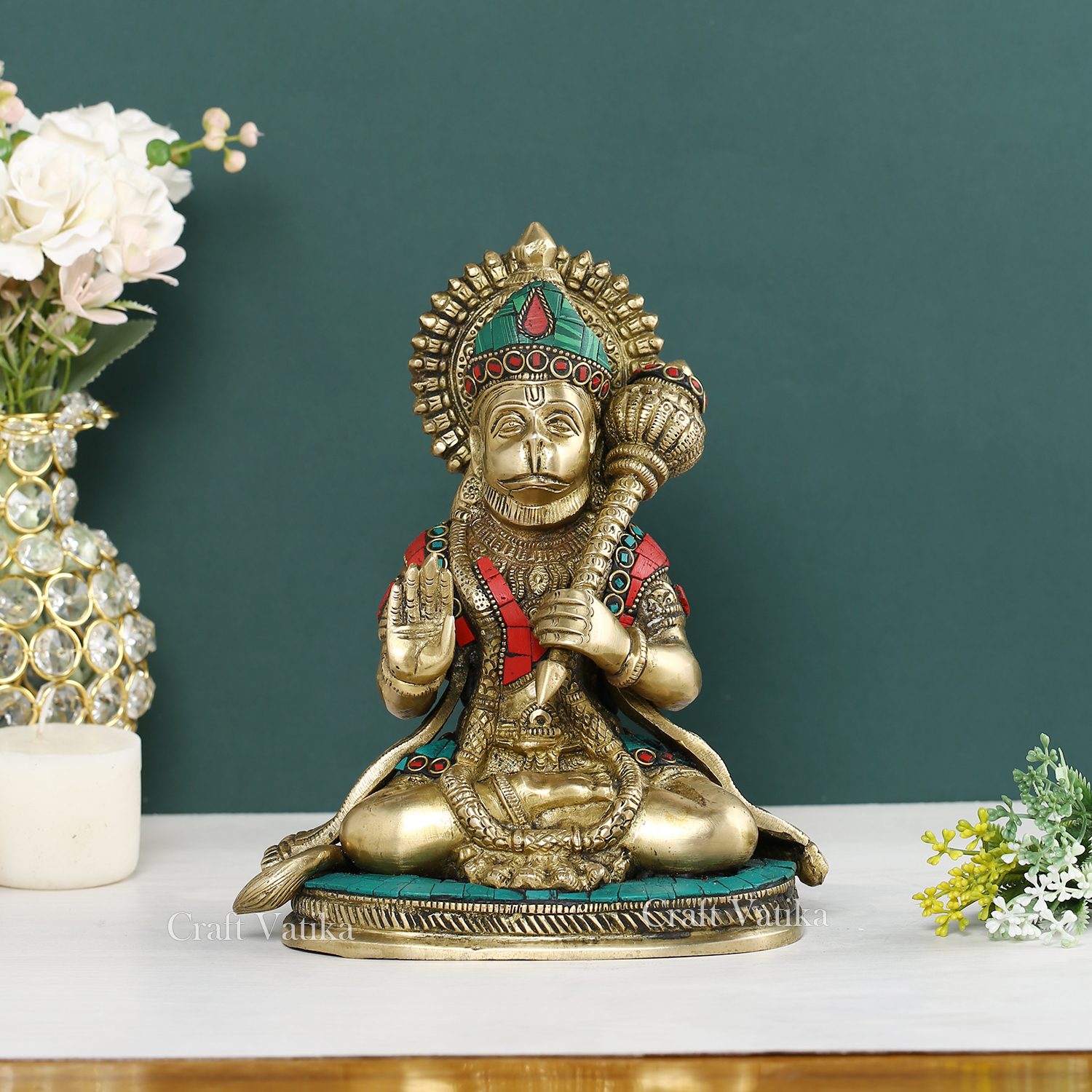 Brass Blessing Lord Hanuman Idol Murti Statue Hbs118