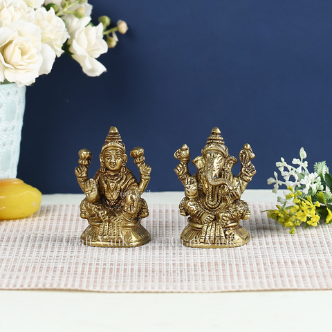 Goddess Lakshmi God Ganesha Brass Deity Figurine Lgbs142