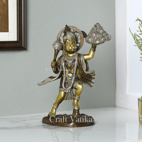 Brass Hanuman Idol Holding Sanjeevani Booti Mountain Statue Hbs104