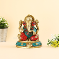 Brass Blessing Ganesh Sitting On Round Base Statue Gts182